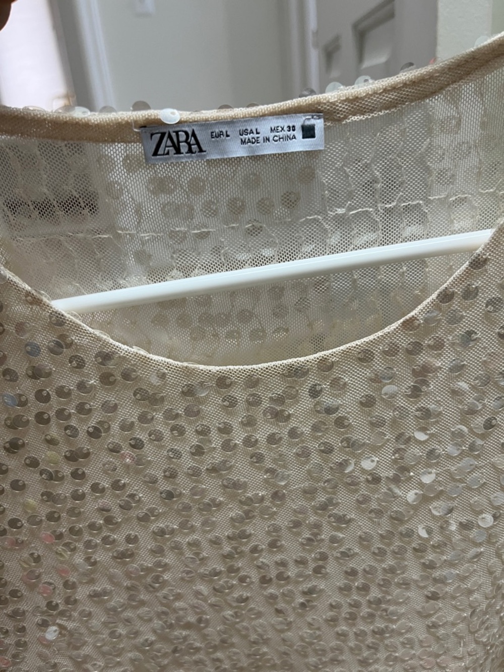 ZARA Cream Sequin Mesh Shell Top - Picture 3 of 7